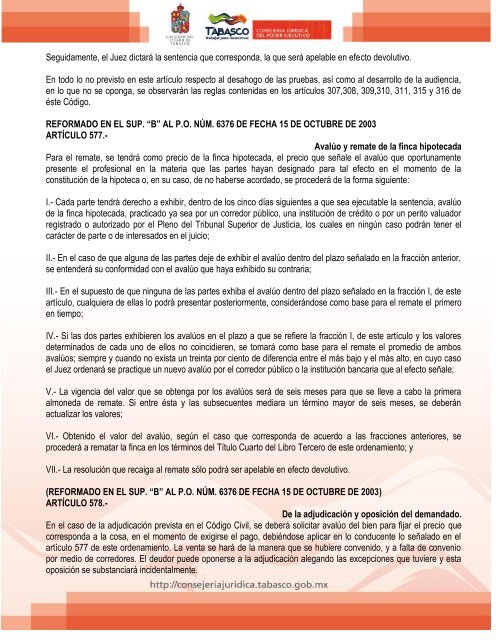 codigo de procedimientos civiles para el estado de tabasco