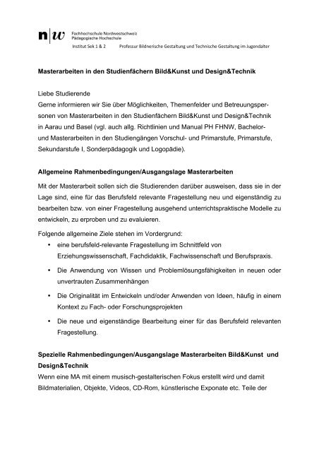 Info Masterarbeiten Prof BG und TG - Home: FHNW - Bildnerische ...