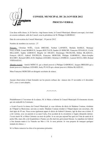 Conseil Municipal du jeudi 26 janvier 2012 - Dompierre-sur-Yon