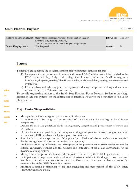 Senior Electrical Engineer Cep-087 Purpose Major Duties ...