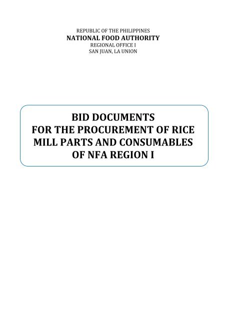 bid documents for the procurement of rice mill parts and ...