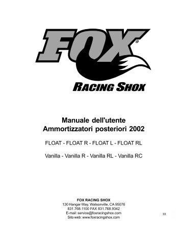 Manuale dell'utente Ammortizzatori posteriori 2002 - Fox