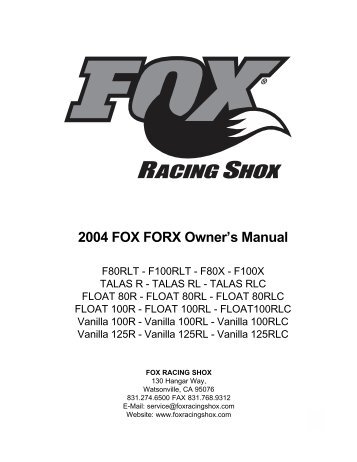 2004 FOX FORX Owner's Manual - Birota