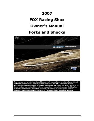 2007 FOX Racing Shox Owner's Manual Forks and Shocks