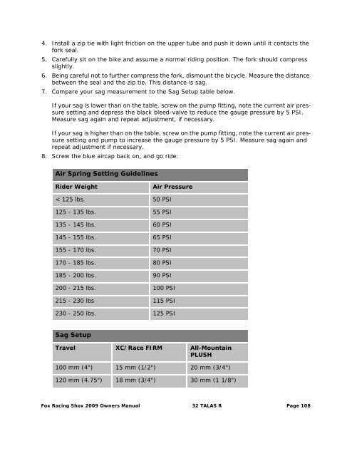 2009 Fox Racing Shox Owner's Manual - Bike-Components