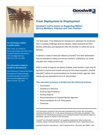 From Deployment to Employment Executive Summary - Goodwill ...