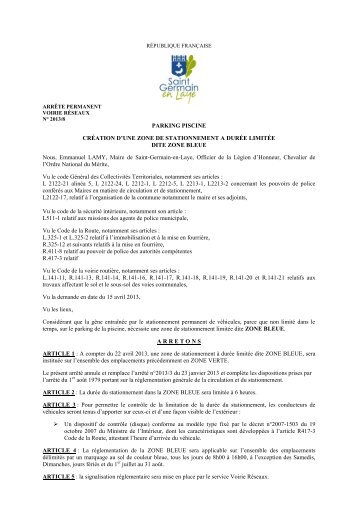 TÃ©lÃ©chargez l'arrÃªtÃ© du parking de la piscine - Saint Germain-en-Laye