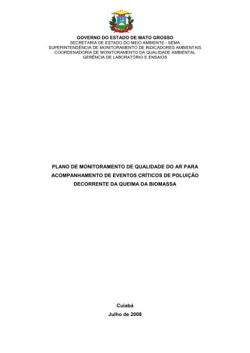Plano de Monitoramento da Qualidade do Ar - Ano 2008 - Sema/MT