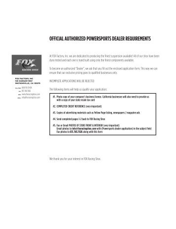 official authorized powersports dealer requirements - Fox