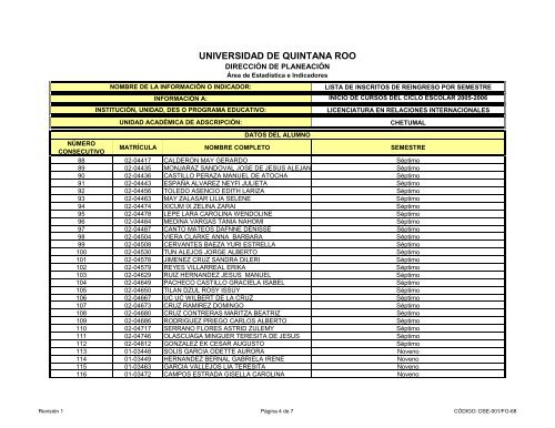 Lista de inscritos de reingreso a inicio de cursos de otoÃ±o de 2005 ...