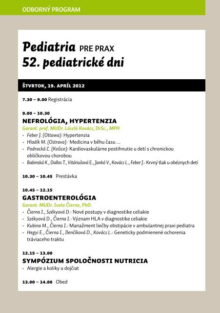 Pediatria PRE PRAX 52. pediatrickÃ© dni - Solen