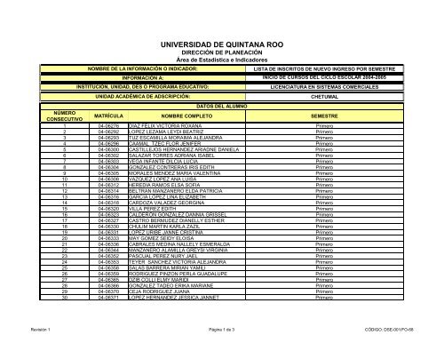 A inicio de cursos de otoÃ±o 2004-2005 - Universidad de Quintana Roo