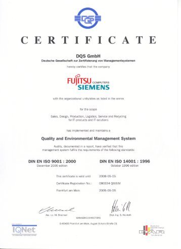 certificate - Fujitsu Technology Solutions