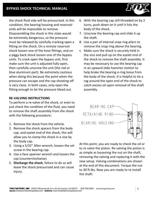 bypass shock technical manual - Fox