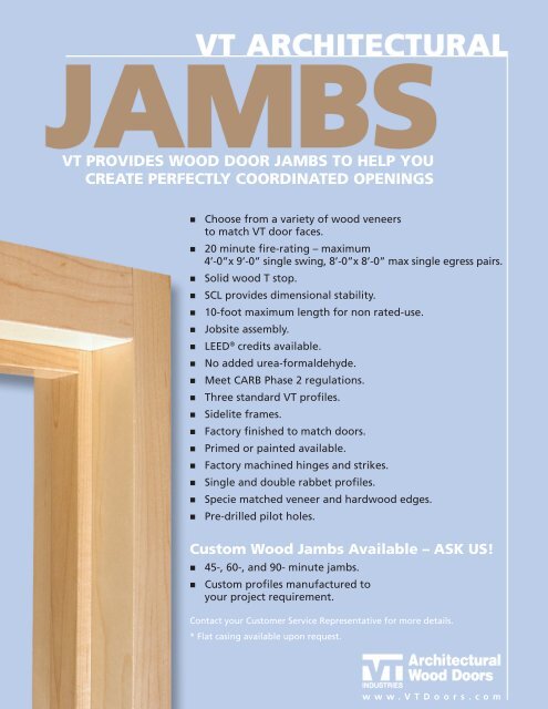 Vt Provides Wood Door Jambs To Help You Vt Industries Inc