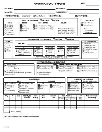 FLUSH DOOR QUOTE REQUEST - VT Industries Inc