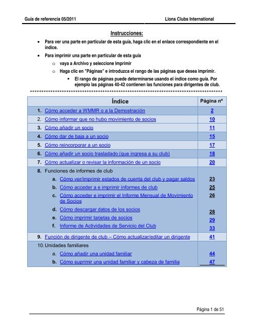 Informe Mensual de Movimiento de Socios - Lions Clubs International