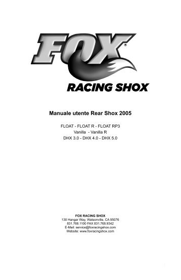 Manuale utente Rear Shox 2005 - Fox