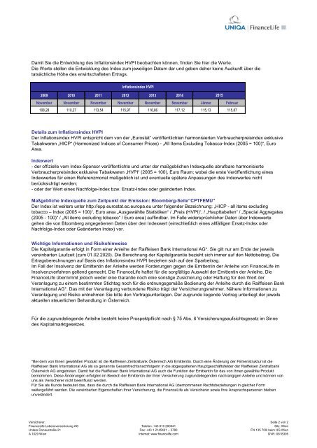 Inflationsschutz & RZB Garant - FinanceLife Lebensversicherung AG