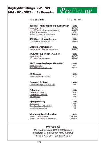 Teknisk Data / Gjengeoversikt - Pro Flex as