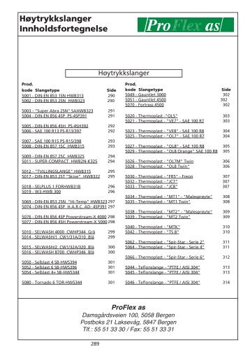 HÃ¸ytrykkslanger / Hydraulikkslanger - Pro Flex as