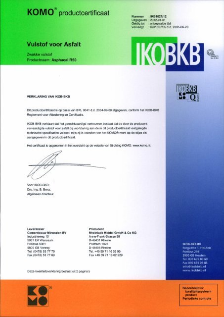 Komo Productcertificaat Certificaten Beheer