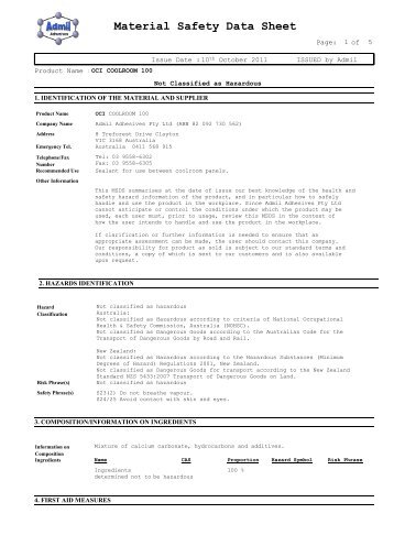 coolroom MSDS copy 1 - Admil Adhesives