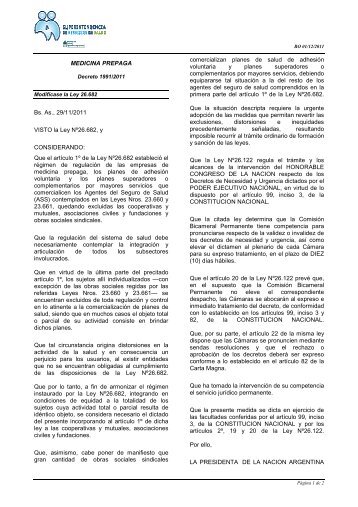 Decreto 1991/11 - Superintendencia de Servicios de Salud