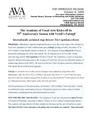 FOR IMMEDIATE RELEASE - Academy of Vocal Arts