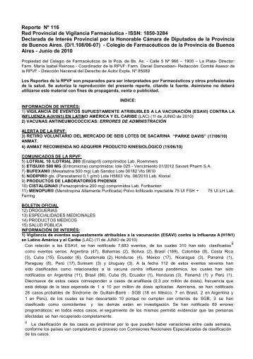 Reporte NÂº 116 Red Provincial de Vigilancia FarmacÃ©utica - ISSN ...