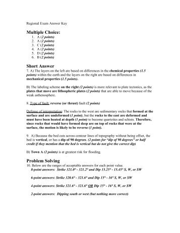 Regional Exam Answer Key