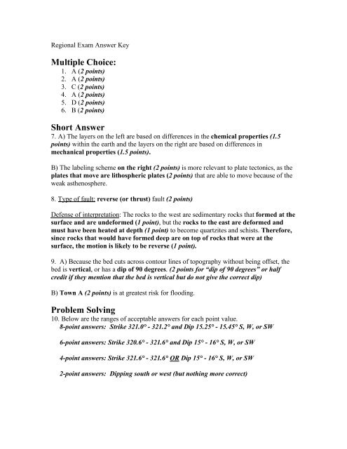 Region Test Answer Key Regional Exam Answer Key