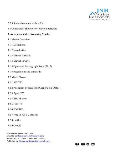 JSB Market Research: Australia - Video Streaming - VOD, IPTV, Mobile TV