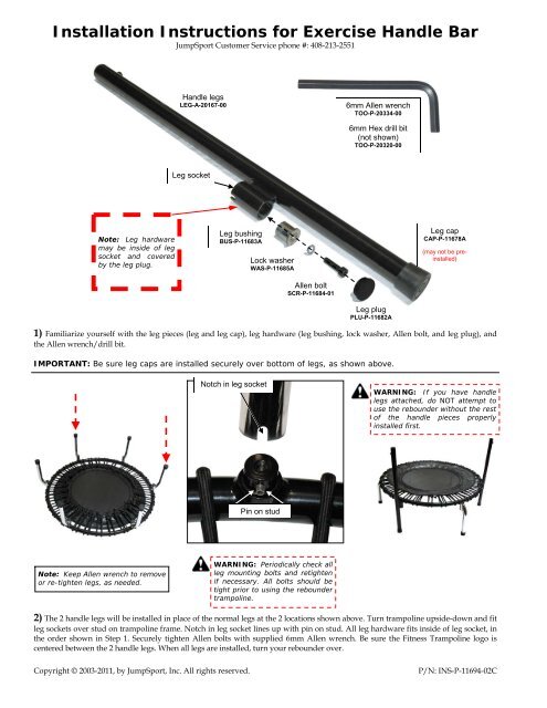 Exercise Handle Bar for The Fitness Trampoline (INS-P  - JumpSport