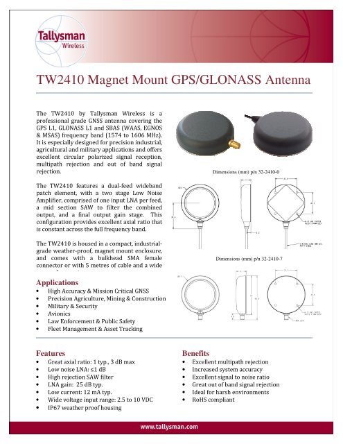 TW2410 Magnet Mount GPS/GLONASS Antenna - Canal Geomatics
