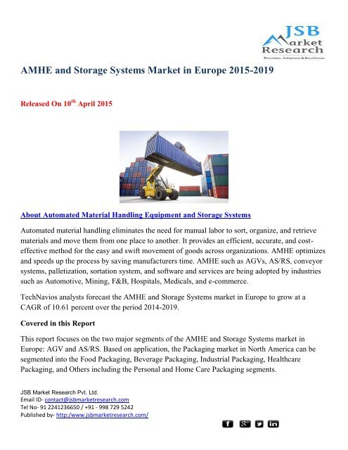 JSB Market Research: AMHE and Storage Systems Market in Europe 2015-2019