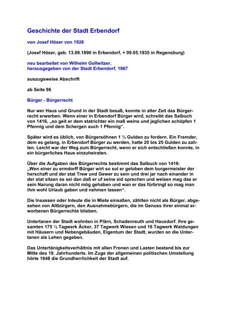 Geschichte Der Stadt Erbendorf Familienforschung Kunz Weiden De