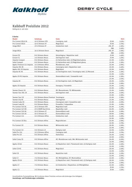 Kalkhoff Preisliste 2012 - Cycle Point Stock