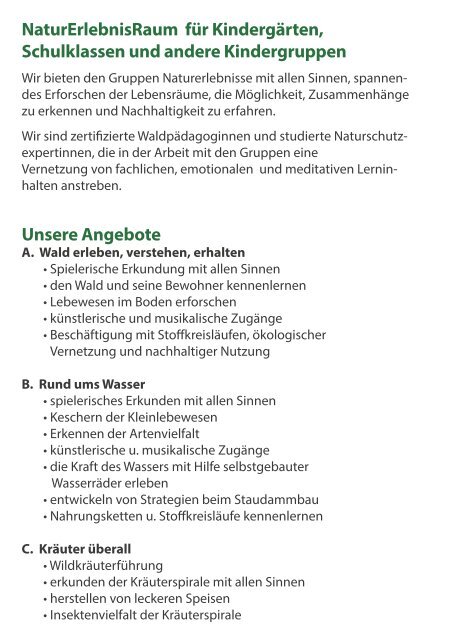 Umweltbildung und Naturerlebnis Programm 2015