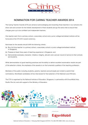 to download the nomination form - Caring Teacher Awards 2014