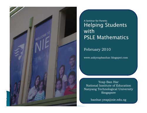 Helping Students with PSLE Mathematics - NIE Mathematics ...