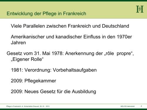 Pflege und Pflegeausbildung in Frankreich - Heilberufe