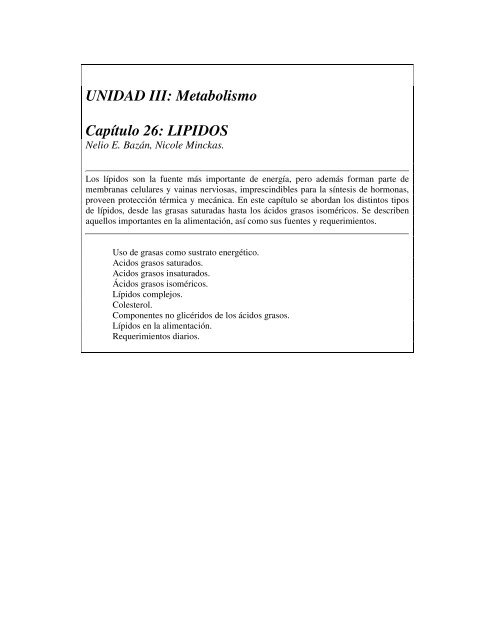 UNIDAD III: Metabolismo CapÃ­tulo 26: LIPIDOS