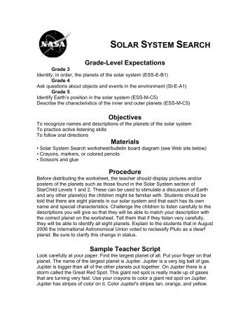 Classroom Activity - Solar System Search