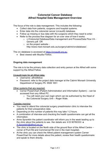 CRS Data Management Overview - Alfred Hospital