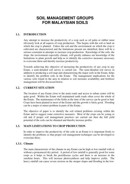 SOIL MANAGEMENT GROUPS FOR MALAYSIAN SOILS