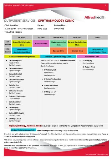 ophthalmology clinic - Alfred Hospital