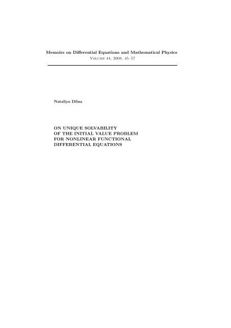 ON UNIQUE SOLVABILITY OF THE INITIAL VALUE PROBLEM FOR ...