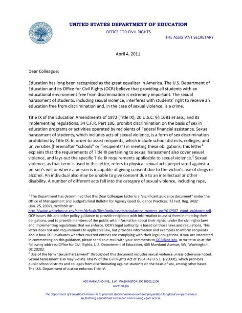 Dear Colleague Letter - U.S. Department of Education