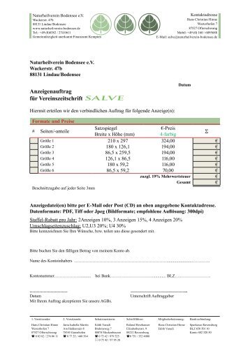 Anzeigenauftrag - Naturheilverein Bodensee ev